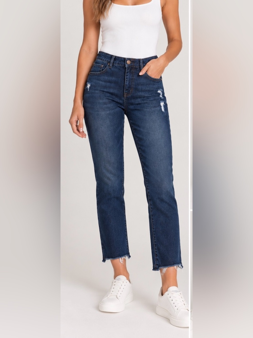 Wit & Wisdom Coolmax Distressed/raw hem Dark Blue Cropped Ankle Jeans